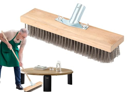 Drahtbesen Mit Stiel, 30cm Langen Griff Stahlbesen Bürste Aus Edelstahl Robuster Unkraut Reinigungs Gartenbesen Verdickter Mit Harten Borsten Und Holzgriffsockel Fu-r Moosentfernung Im Außenbecken