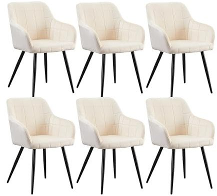 CLIPOP Esszimmerstühle 6er Set, Stühle mit Armlehne, Samt Sitzfläche, Esszimmerstuhl Küchenstuhl Polsterstuhl, für Esszimmer Küche Wohnzimmer (Samt Beige, 6er Set)
