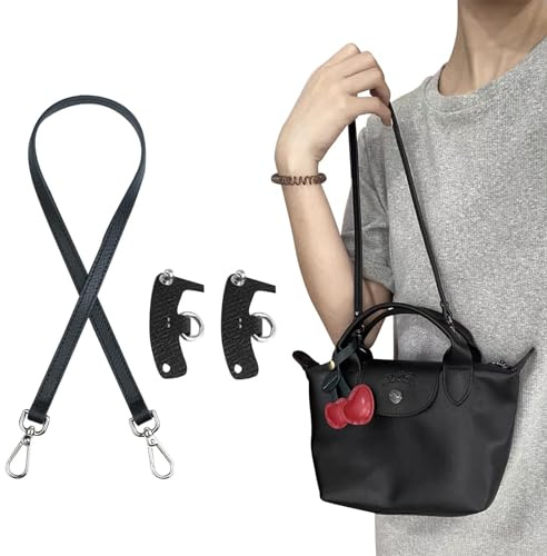 longchamp Schultergurt，Geldbörse Riemen Crossbody Verstellbarer Ersatz für Long Champ Le Pliage Original Mini Pouch Strap (Schwarz-B)