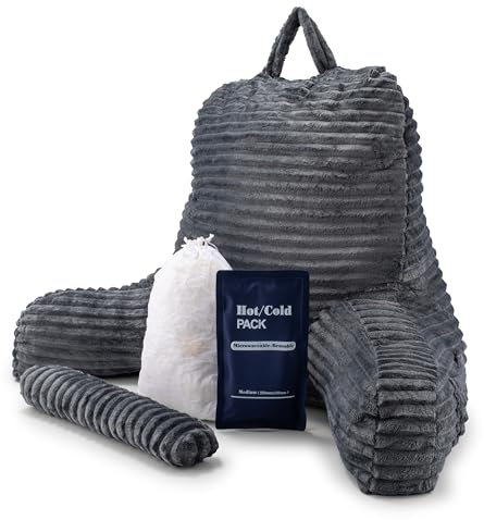 STORAGE MATTERS Reading pillow for back support in bed Big memory foam bed cushion for kids sitting chair Dorm floor & couch back rest college essential + H&C Gel Pad - GREY