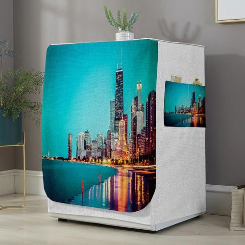 Highdi Housse de Protection pour Machine à Laver, Chargement Frontal Housse La Poussière avec Ouverture Frontale pour Linge Domestique (Paysage Urbain 5,Capacité S 6~7.5KG)