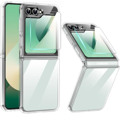 Z Flip 6 Hülle,Samsung Z Flip 6 5G Hülle Slim Transparent TPU Silikon Claer Case,Samsung Flip 6 Stoßfest Schutzhülle Anti-Scratch Handyhülle Mit Schutzfolie für Samsung Galaxy Z Flip -Transparent