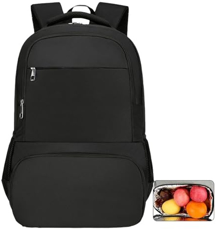 Ryggsäck med kylfack，Vattentäta isolerade kylryggsäckar med lunchlåda, arbetsryggsäckar for kvinnor, 19-tums ryggsäck for bärbar dator med USB-port for College Beach Camping Picnics(Black)