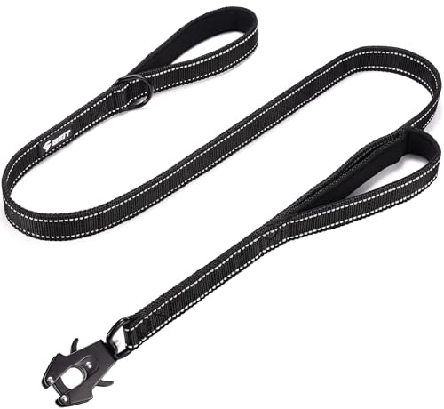 GEIT 4/5/6FT Heavy Duty Dog Leash, 2 Handles Reflective Rope Leashes, Walking Lead with Quick Release/Locking Tactical Frog Clip for Small Medium and Large Dogs, Black | 4/5/6FT Reflective Dog Leashes with Aluminum Quick Release/Locking Tactical Frog Clip,Comfortable Traffic Handle