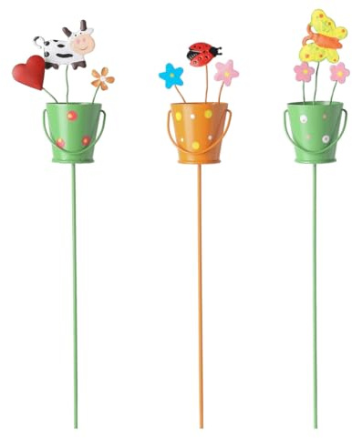 Wisafory Gartendekor Pfahlen Metall Blumenstecker Gartendeko Pflanzenstecker Kleine Stecker Tiere Pflanzenetiketten für Zimmerpflanzen Garten Rasen Hof Outdoor Kleiner Eimer 3Stück