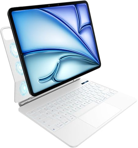 pankeybd Keyboard Case for iPad Air 13 inch (M3 2025 / M2 2024) and iPad Pro 12.9 inch(6th,5th,4th,3rd Generation),7 Colour Backlit, Multi-Touch Trackpad, Floating Magnetic Design, White