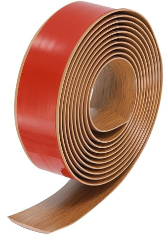 sourcing map 9.84Ft x 1.6 Floor Transition Strip, Self-Adhesive Vinyl Floor Gap Cover Strips, Laminate Floor Edge Trim, Flat Divider Strip for Joining Carpet to Tile, Brown Wood Grain
