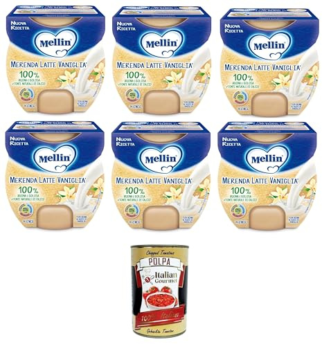 Mellin Merenda Latte e Veniglia al Cucchiaio Snack Milch und Vanille löffelweise 6x200gr (2x100gr) + Italian Gourmet polpa 400g