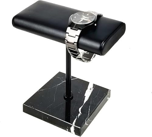 ZJHESXV Uhrenhalter Displayständer Marmor + PU +Metall Lederarmbänder Platzierungsstände | Schwarz | 10 * 14 * 15 cm | quadratisch |