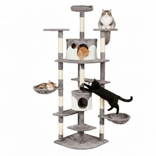 CASA Basics Rascador para Gatos TIGRA 204 cm con Plataformas, Cuerda, Casetas, Nidos, Árbol para Gatos (Gris)