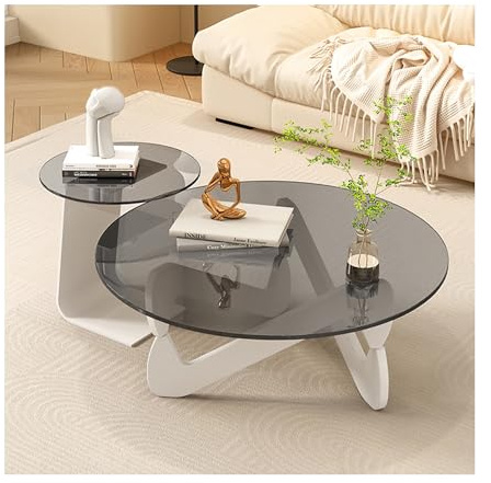 SRDCAIM Set da 2 pezzi Tavolino rotondo in legno Tavolino da tè moderno di metà secolo Combinazione Tavolo da pranzo per soggiorno Tavolino angolare spesso rotondo per balcone(White+gray,70cm/27.6in)