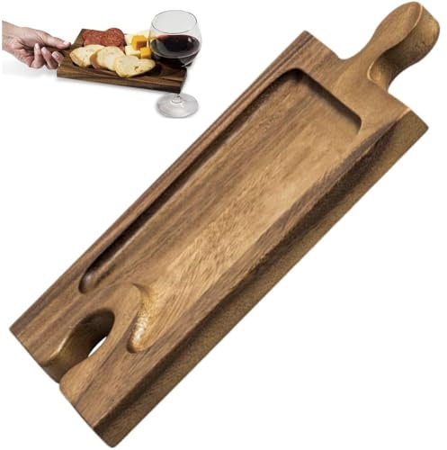 Assiettes D'apéritif À Vin en Bois, Assiette D'apéritif À Vin avec Support De Verre À Vin, Planches De Charcuterie Portables, Plateau De Service De Fête pour Hôtel, Bar, Maison