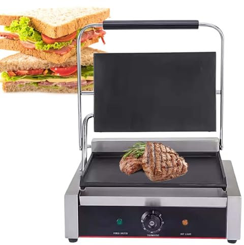 Commercial Panini Press Sandwich Maker Machine - 180° Foldable Electric Contact Grill - for Beginners and Professionals Alike - Countertop Griddler, 50°C–300°C,14x9Flat