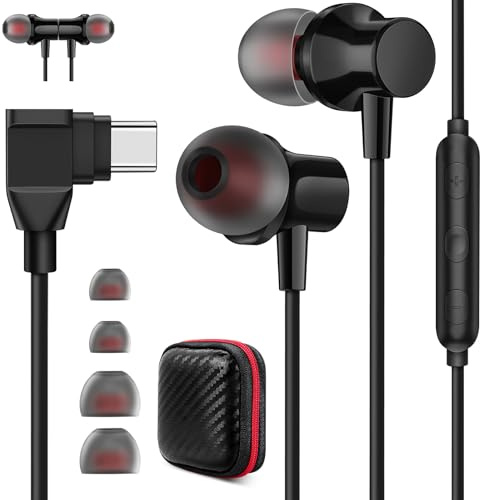 USB C Kopfhörer 90°Grad für Samsung A57 A37 Galaxy A56 A36 A54 A17 5G S26 | In Ear Ohrhörer mit Kabel Mikrofon Typ C Headset USB C Anschluss HiFi Stereo für iPhone 16 17 Pro iPad Pixel 10 9 POCO X8 Pro