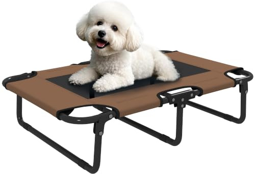 PawHut Hundeliege Klappbar Outdoor Erhöht für Hunde 75x51x18 cm Kaffee | Haustierliege, mit Mesh Stahlrahmen Füßen, Haustierbett für Draußen Camping, für Kleine Mittelgroße Hunde