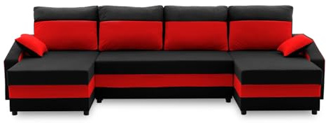 Mebligo ECKSOFA U MIT SCHLAFFUNKTION Sparta Schwarz/Rot