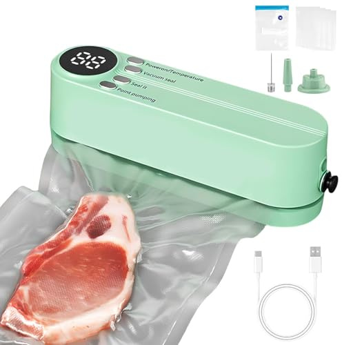 LULUWA Macchina Sottovuoto Alimenti 60KPA, Mini Sigillante Alimentare Portatile con 5 pz Sacchetti, Ricaricabile Multifunzionale Sigillatore di Vuoto, Mantenere Carne Verdure Snack Frutta Cereali Fres