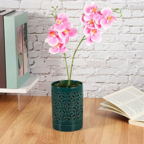JOINPAYA Pot pour Orchidées en Céramique Ajourée Pot De Plantes D'Intérieur avec Trous De Drainage Et Soucoupe Jardinière Cylindrique pour Orchidées 5.51 X 4.13 X 4.13 in