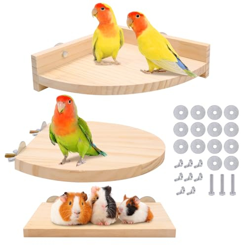 Fahibin 3 Pezzi Piattaforma Pappagallo, Piattaforma per uccelli con supporto, Uccelli Stand per Parco Giochi Gabbia Accessori,(Quadrato, Semicircolare, a Forma di Ventaglio)