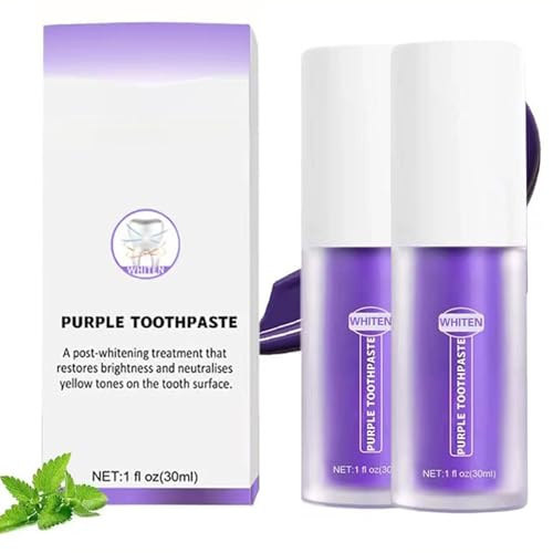 Purple Teeth Whitening Toothpaste,Lila Zahnpasta,Lila Aufhellende Zahnpasta,Whitening Zahnpasta,Zahnaufhellung Zahnpasta,Zahnfleckenentfernung Zahnfarbkorrektor für Weiße Zähne,2pc