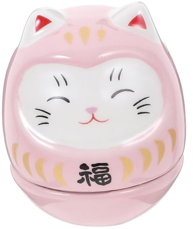 HEALEEP Japanische Glückskatze Tumbler Figur aus Keramik in Rosa Stabile Wackelfigur mit Hochwertiger Verarbeitung Niedliche Maneki Neko Deko für Tisch Wohnzimmer und Büro Langlebiges