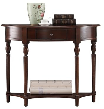 WLCNYL Tavolo da Ingresso in Legno massello con cassetto, Tavolo da Divano semicircolare con ripiano portaoggetti, Elegante Tavolo espositivo a Mezzaluna per Soggiorno, Veranda, corridoi (110x36x85
