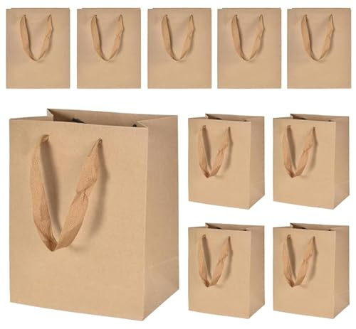 10 Pièces 18 x 10 x 23cm Sac Papier Kraft, Sac Kraft avec Poignée