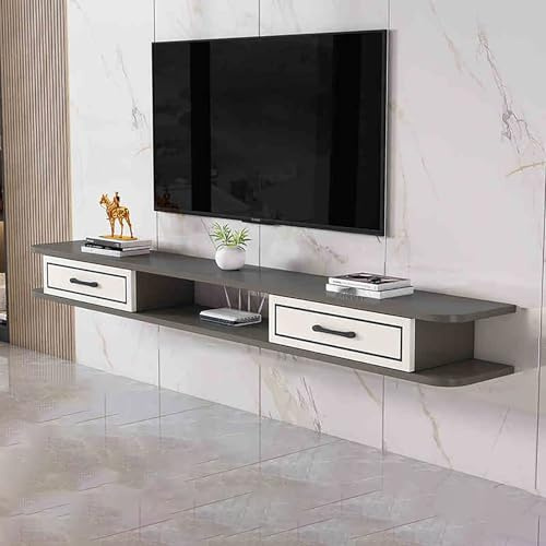 Console d'entrée en marbre avec miroir, meuble TV mural moderne, meuble TV flottant, console multimédia murale, meuble de divertissement en bois avec porte à rabat, éclairage LED, design à d