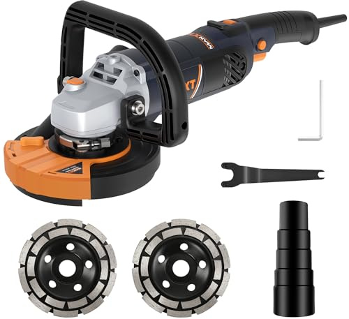 MAXXT Meuleuse d'angle pour béton, ponceuse de 12,7 cm, 1000-8500 tr/min, 7 réglages de vitesse, protection amovible pour le polissage (comprend 2 ponçages diamants)