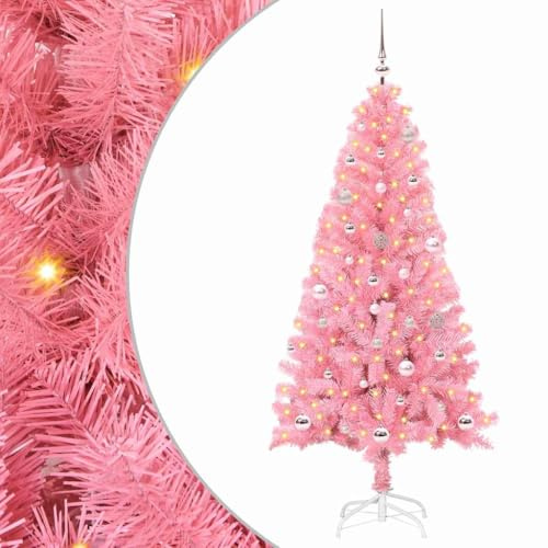vidaXL Árbol de Navidad con 150 LED con Soporte Rosa 150 cm PVC, Sala de Estar, árbol de Navidad Moderno, decoración Festiva, Luces LED cálidas, exhibición Interior