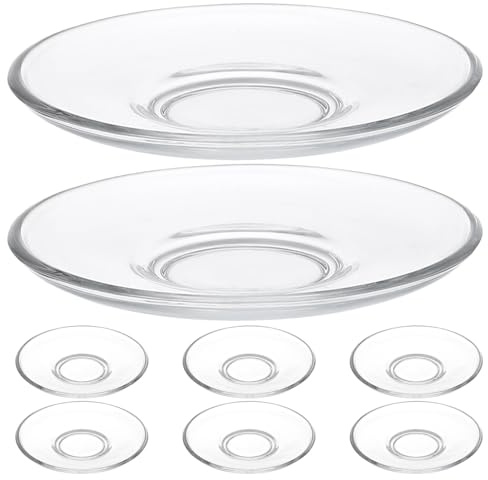 GALPADA Assiettes à Café en Verre Transparent Rondes 8pcs Surface Facile à Nettoyer, Compactes pour Usage Quotidien et Événements Familiaux
