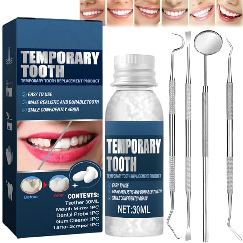 Temporary Tooth Filling Repair Kit, Filling Kit for Teeth Includes 4 Dental Tools & Moldable Tooth Filler for Missing Broken Teeth Replacement, Denture Repair Beads Kits, Easy and Quick Solution
