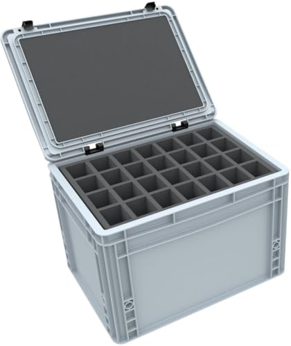 Feldherr Eurobox Set för bordsminiatyrer - Förvaringslåda med skuminsatser för 84 figurer + 100 mm pick & pluck-insats för stora modeller - säkert skydd