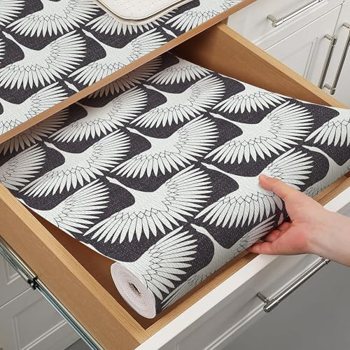 Terravue Shelf Liner for Kitchen Cabinets Non-Adhesive Crane Drawer Liners Non Slip Cupboard Liner Strong Grip Waterproof Kitchen Cabinet Liners Easy to Clean Dresser Shelf Paper 12IN x 10FT
