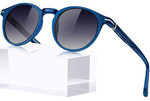 KANASTAL Gafas de Sol Degradadas Negras Polarizadas Mujer Hombre Acetato Redondas Vintage Retro Pequeña Protección UV400 – Montura Azul Lentes Degradadas Negro