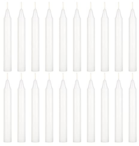 Mega Candles 20 st oparfymerat vitt mini avsmalnande ljus, 10 cm högt x 2,5 cm diameter, bra för gjutning, ritualer, trollformel, vigil, häxhantverk, wiccan-tillbehör, vaxspel och mer