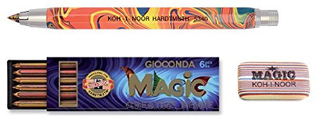 KOH-I-NOOR Magic 5340 5,6 mm Durchmesser Mechanische Kupplung führen Halter Bleistift – Magic + 'Magic' Farbminen für Druckbleistift in 120mm Länge, Minenstärke 5.6mm + Radiergummi Magic