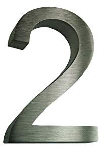 Hausnummer 2 Edelstahl 3D rostfrei witterungsbeständig filigrane Schriftart Arial 16cm Höhe und 3cm Tiefe aus gebürstetem Edelstahl V2A ALLE erhältlich 0 1 2 3 4 5 6 7 8 9