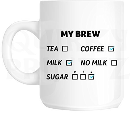 Quirky Printz Novelty My Brew Coffee, Milk & 2 Sugars Funny Gift Slogan Mug SK243