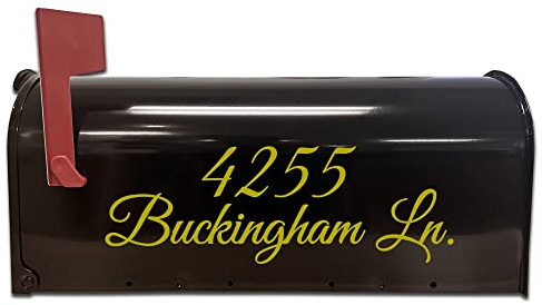 Custom Gold Mailbox Decals 12 x 4 Set of 2 Personalized House Numbers and Address Stickers for Outdoor Mailboxes Die Cut Vinyl Weatherproof