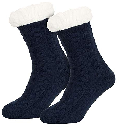 Tobeni 1 par de mujer Calcetines de estar por casa de peluche con suela de grano antideslizante Color Oscuro azul Tamano talla única