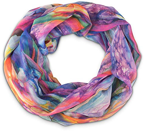 fashionchimp Loop Schlauchschal für Damen mit Feder-Muster in Batik Style, Crash and Crinkle, Seide, Schal