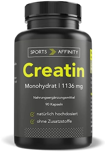 Sports Affinity® Creatin Monohydrat Kapseln, 3408 mg Kreatin pro Tagesdosis - Optimal Hochdosiert - Geschmacksneutral - Ohne Zusatzstoffe - Made in Germany - 90 Kapseln für 1 Monat