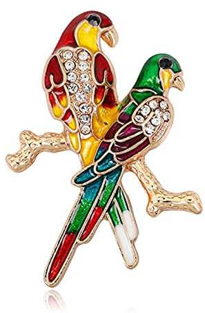hcma Strass coloré émail Oiseau Branche Broche Broche Couple Perroquet Animaux Bijoux Amour Broche et Broches pour Femmes Cadeau de fête des mères