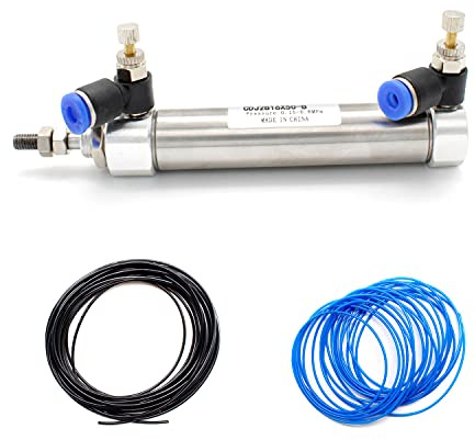 SRJQXH Luft Pneumatikzylinder mit 1/8 M4 Drosselventil und Zwei verschiedene Farben des PU Pneumatikschlauch, Luftzylinder PT 1/8 Anschlussgröße, 50 mm Hub, 16 mm Stabdurchmesser, Doppelwirkend