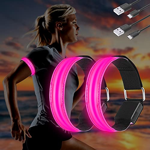 Molbory LED Armband USB, 4 Stück LED Reflective Band leuchtarmband laufarmband Lichtband Kinder leuchtbänder Reflektorband Licht für Joggen Laufen Running Sports