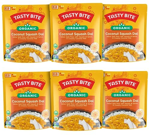 Tasty Bite Organic Coconut Squash Dal, 10 Ounce, Pack of 6, Ready to Eat, Microwavable Entree, Vegan