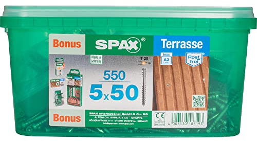 Lot de 550 vis terrasse inox tęte cylindrique étoile SPAX, Diam.5 mm x L.50 mm