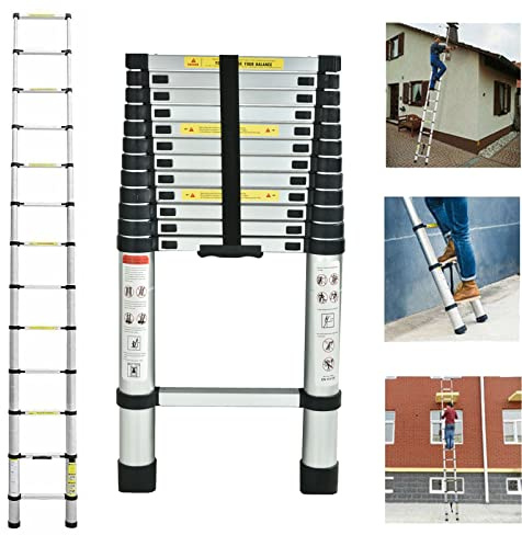【Safe Anti-Pinch Design】 Telescoping Ladder 16 FT, 330 LBS Capacity, Lightweight Aluminum Extension Ladder for Home Use, RV, Loft, with Easy Retract & Carry Bag - More Stable, No Wobble