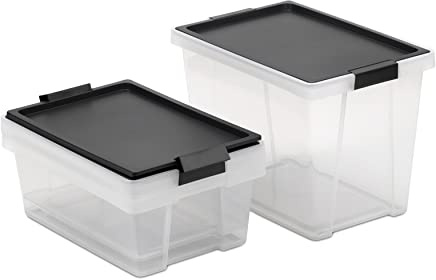 Tatay Cajas Almacenaje Plastico Multiusos - Style | Set de 3: 2x7 L + 1x15 L | Tapa con Bisagra Incluida | Diseño Apilable y Ligero | Plástico Libre de BPA | Negro